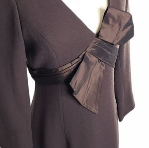 Vtg Teri John Wool Silk Brown Bow Sheath Dress Madmen Sexy Cocktail Size 4